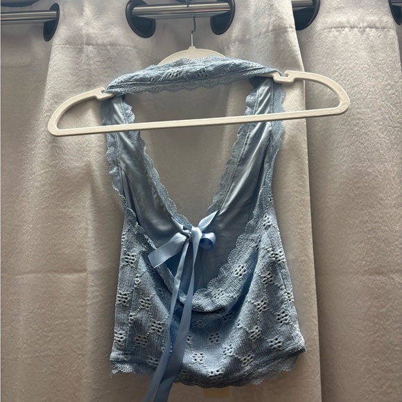 Lace Halter Top with Ribbon Tie - Picture 2 of 4